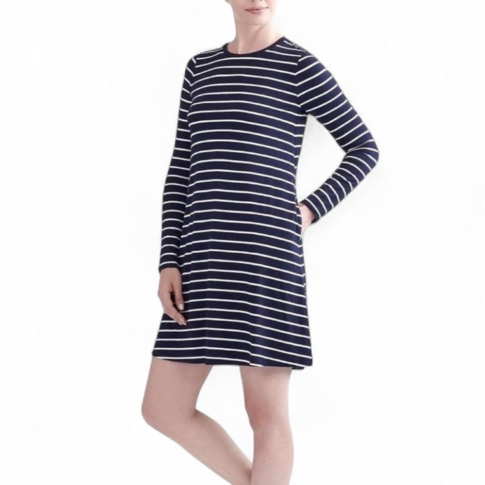Blue and white striped dress